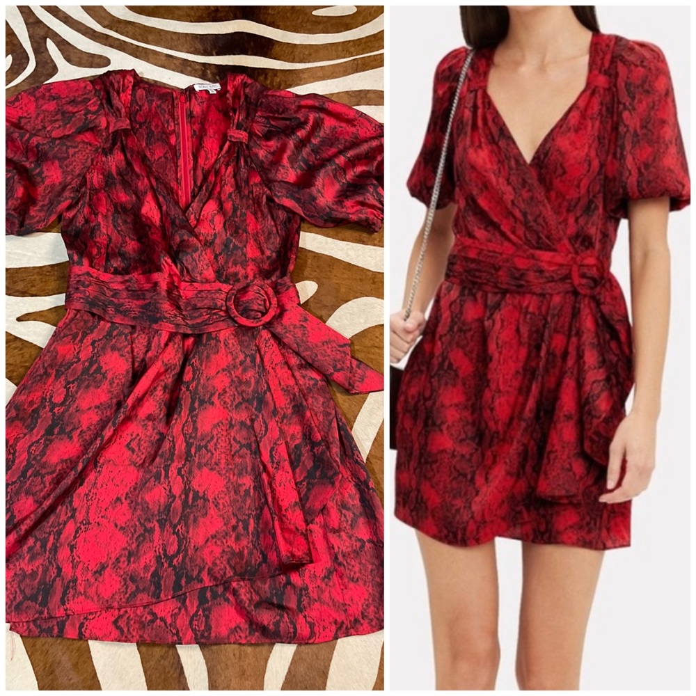 Ronny Kobo Torrey Belted Reptile Snake Animal Print Surplice Dress Size Small